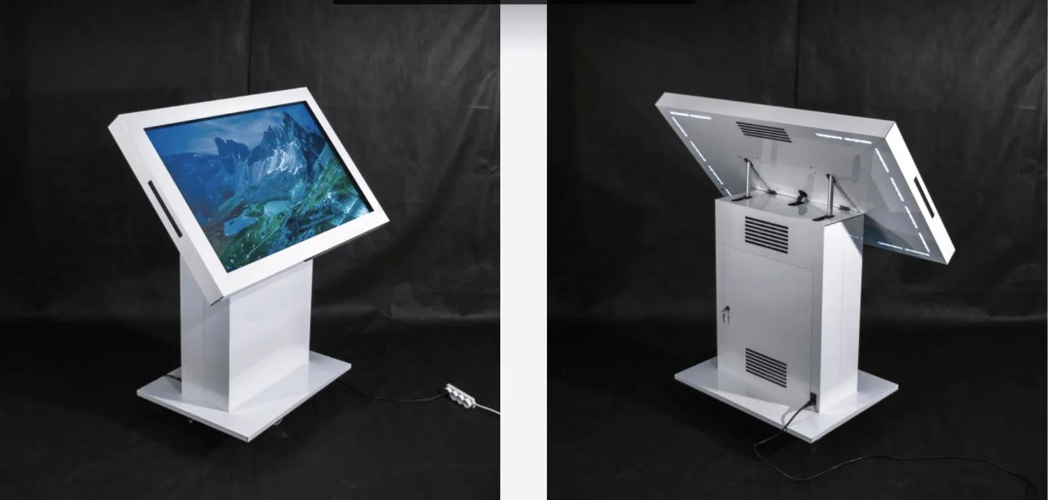 Front view of a white interactive self-service terminal